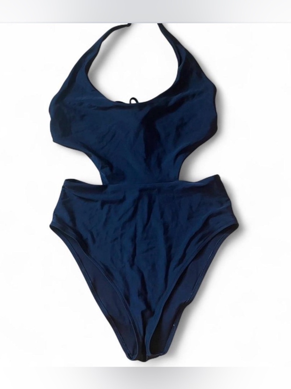 Black High Waisted Bottom One Piece Swim 
Halter Top Tie Back